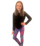 TWEEN WEARING BLUE AND PINK LEGGINGS