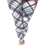 WOMAN WEARING EXTRA PLUS PURPLE PLAID LEGGINGS